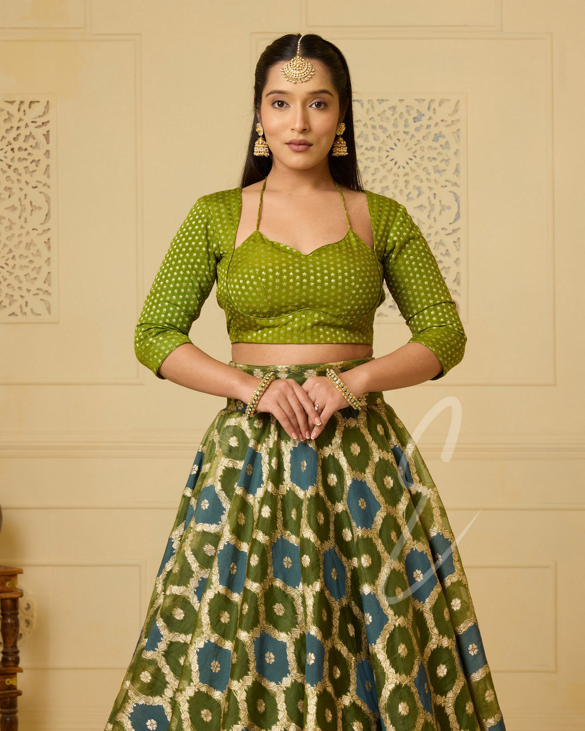 A stunning moss green and peacock blue