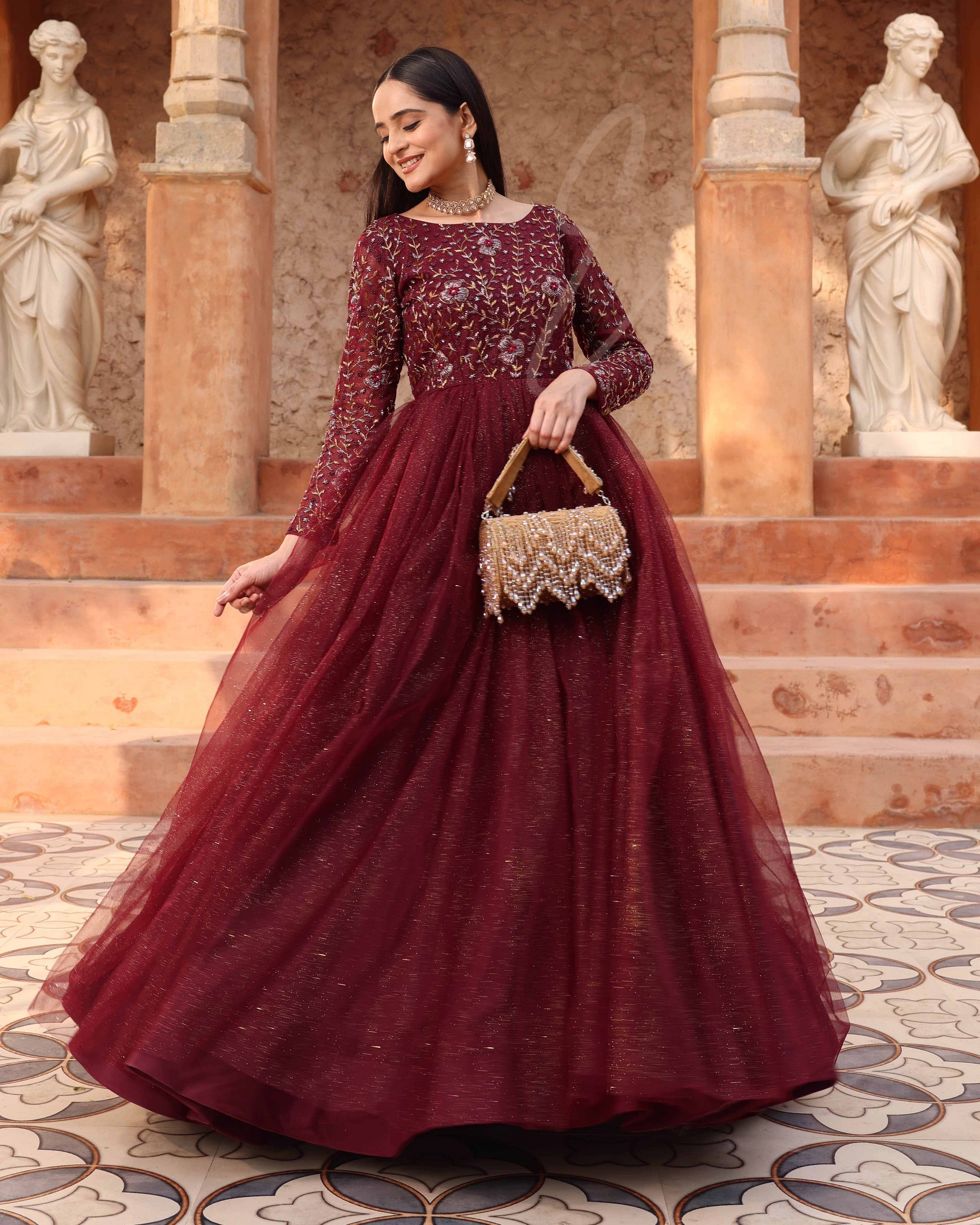 Wine-colored Flared Gown