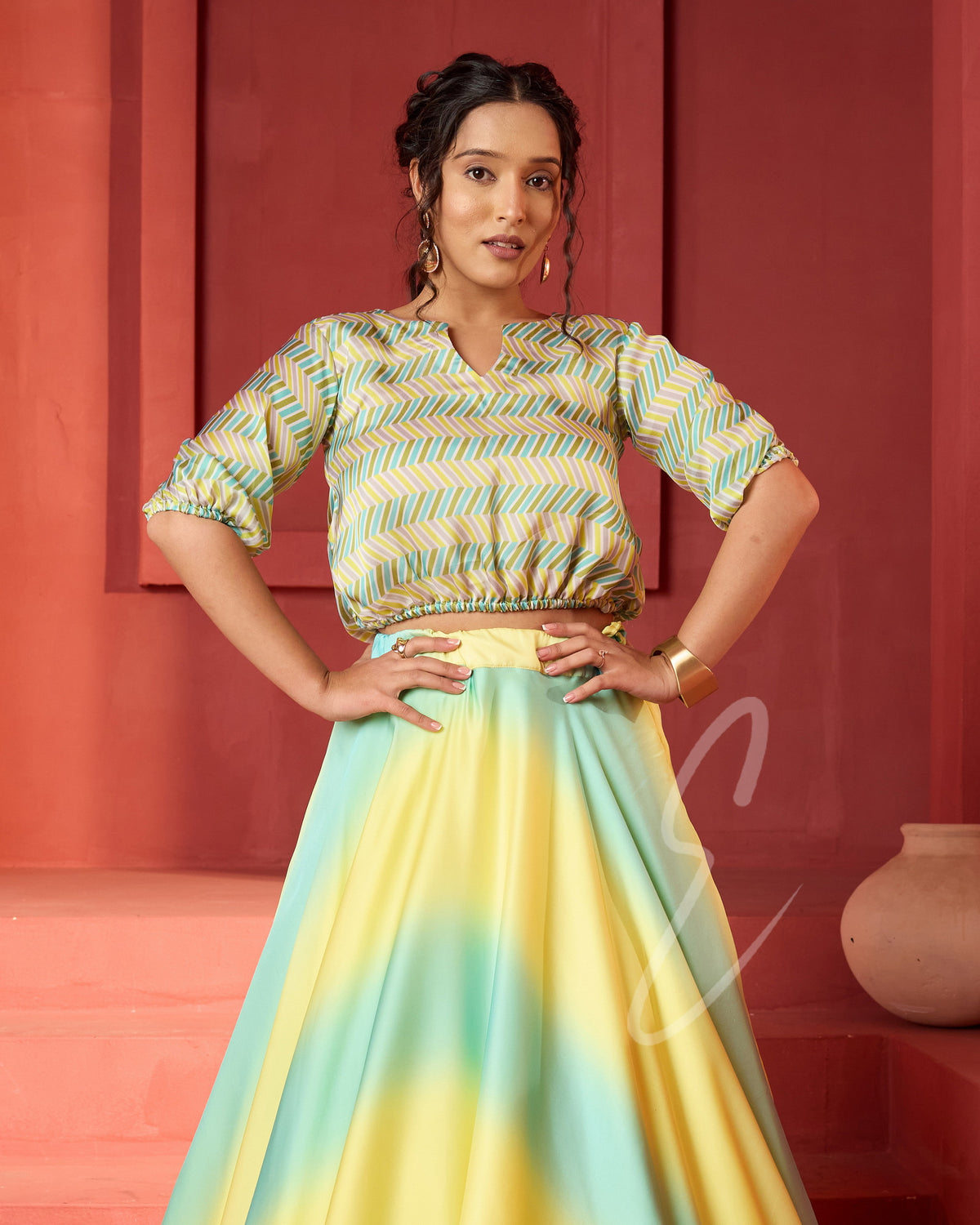 Striking Yellow and Teal Skirt