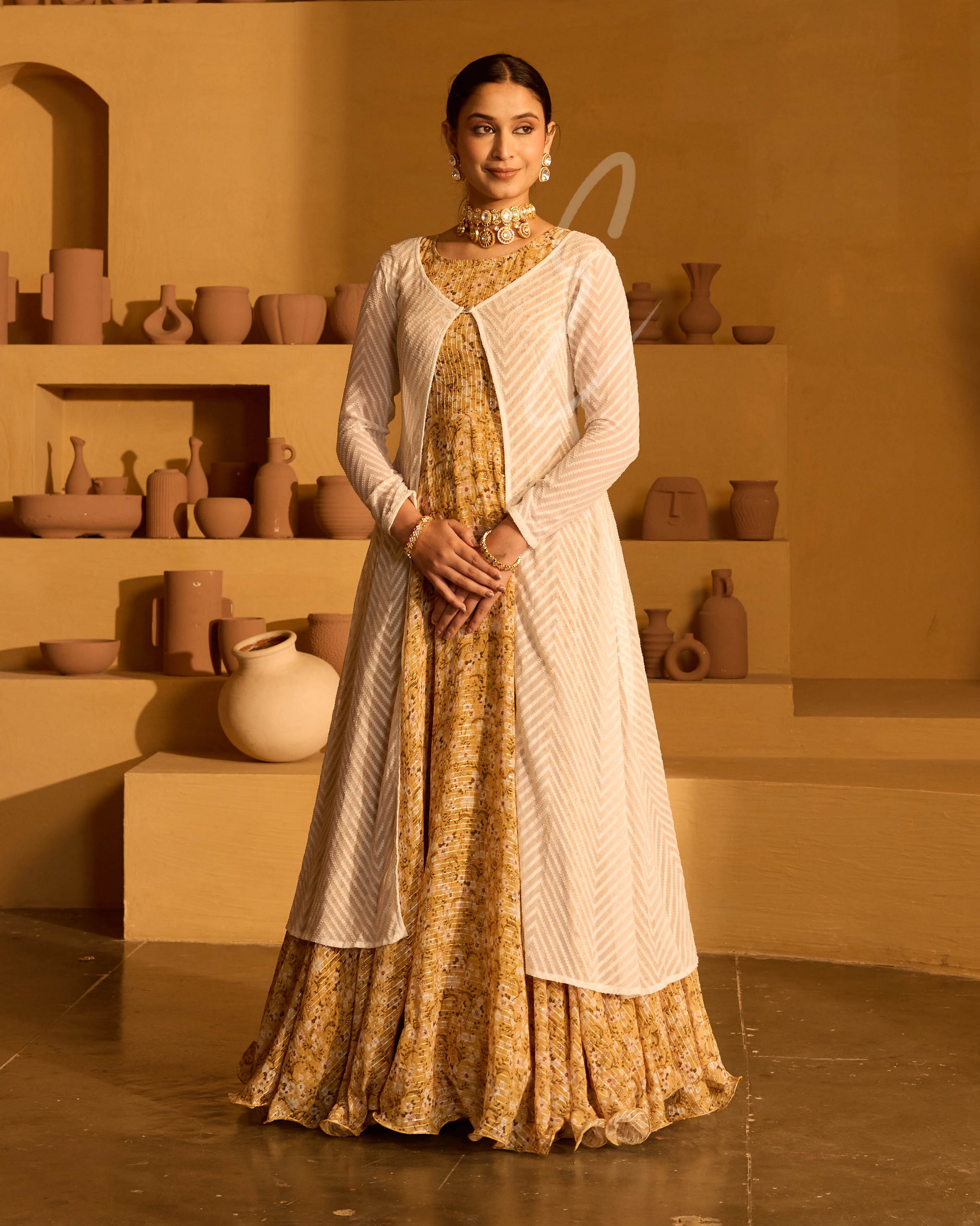 A yellow georgette gown