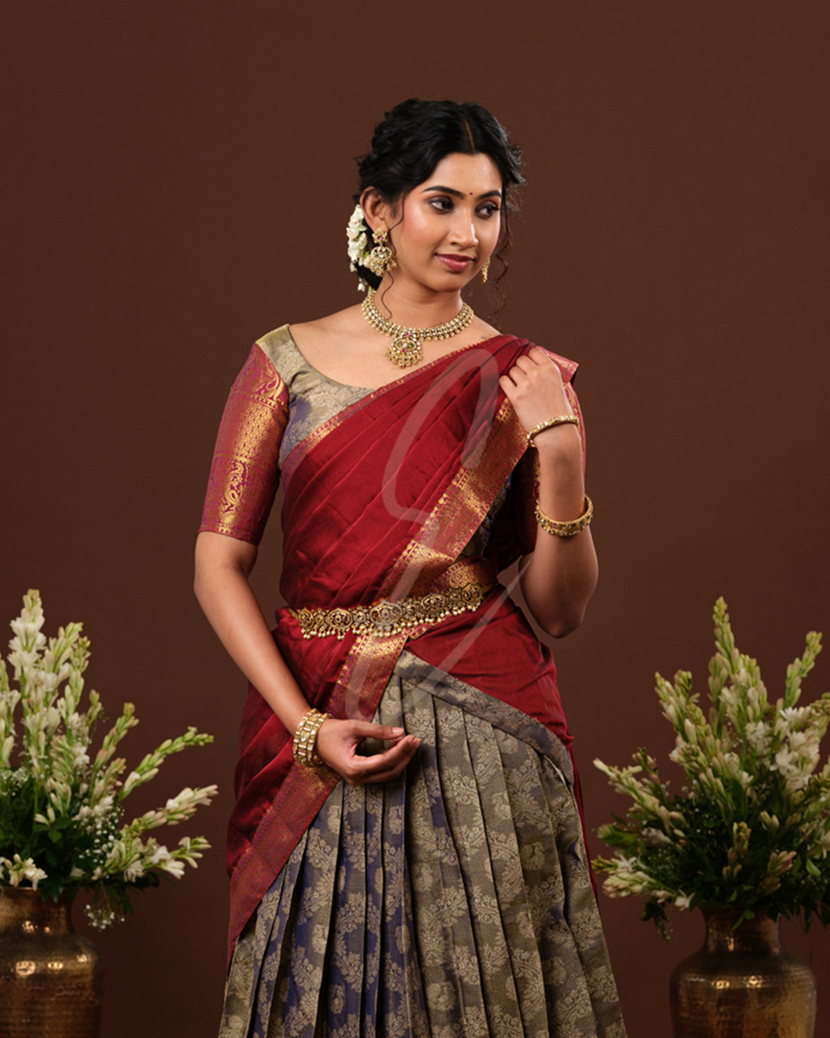 stunning bluish-green and maroon Kora Tissue silk