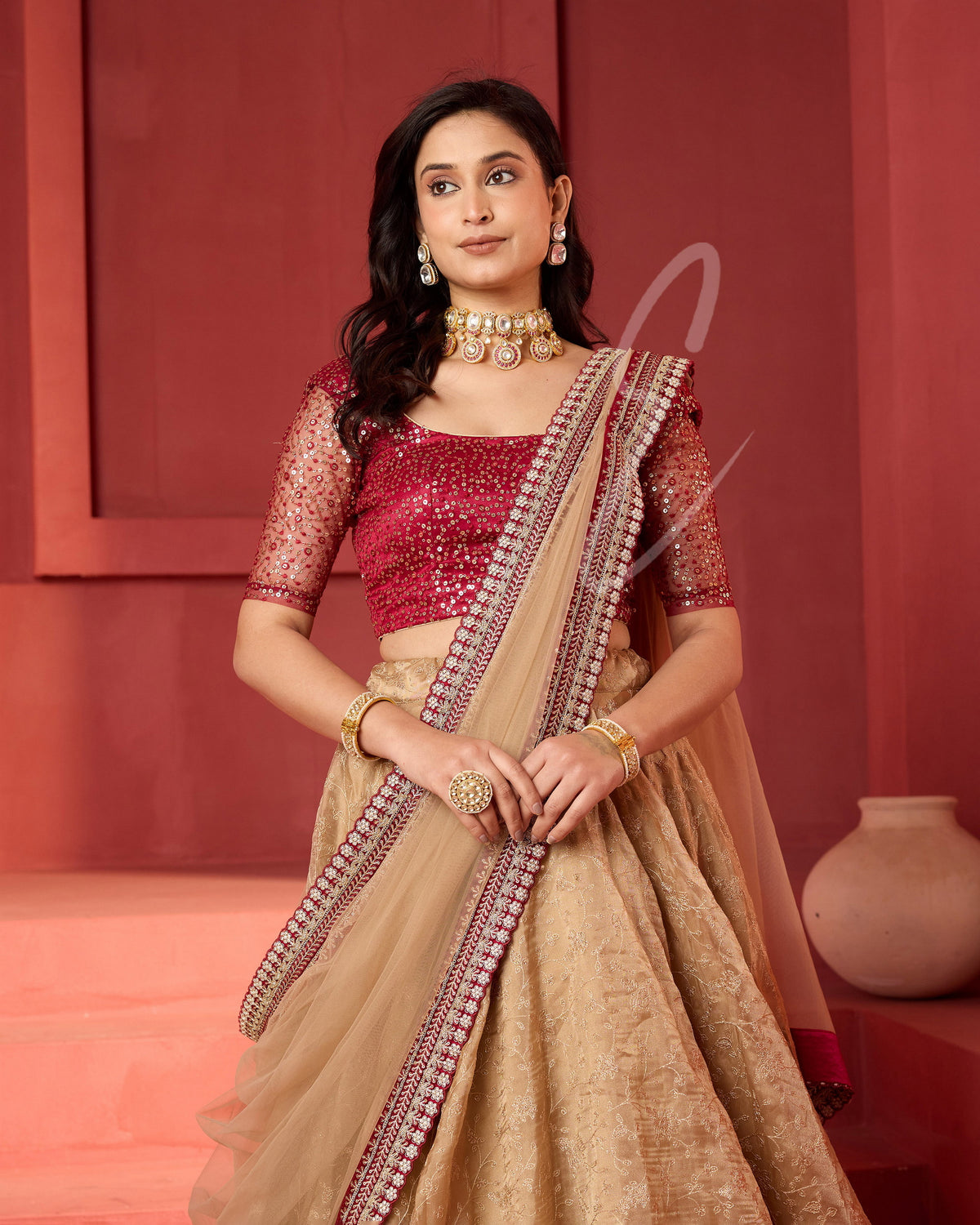 Beige and Maroon Hues Lehanga