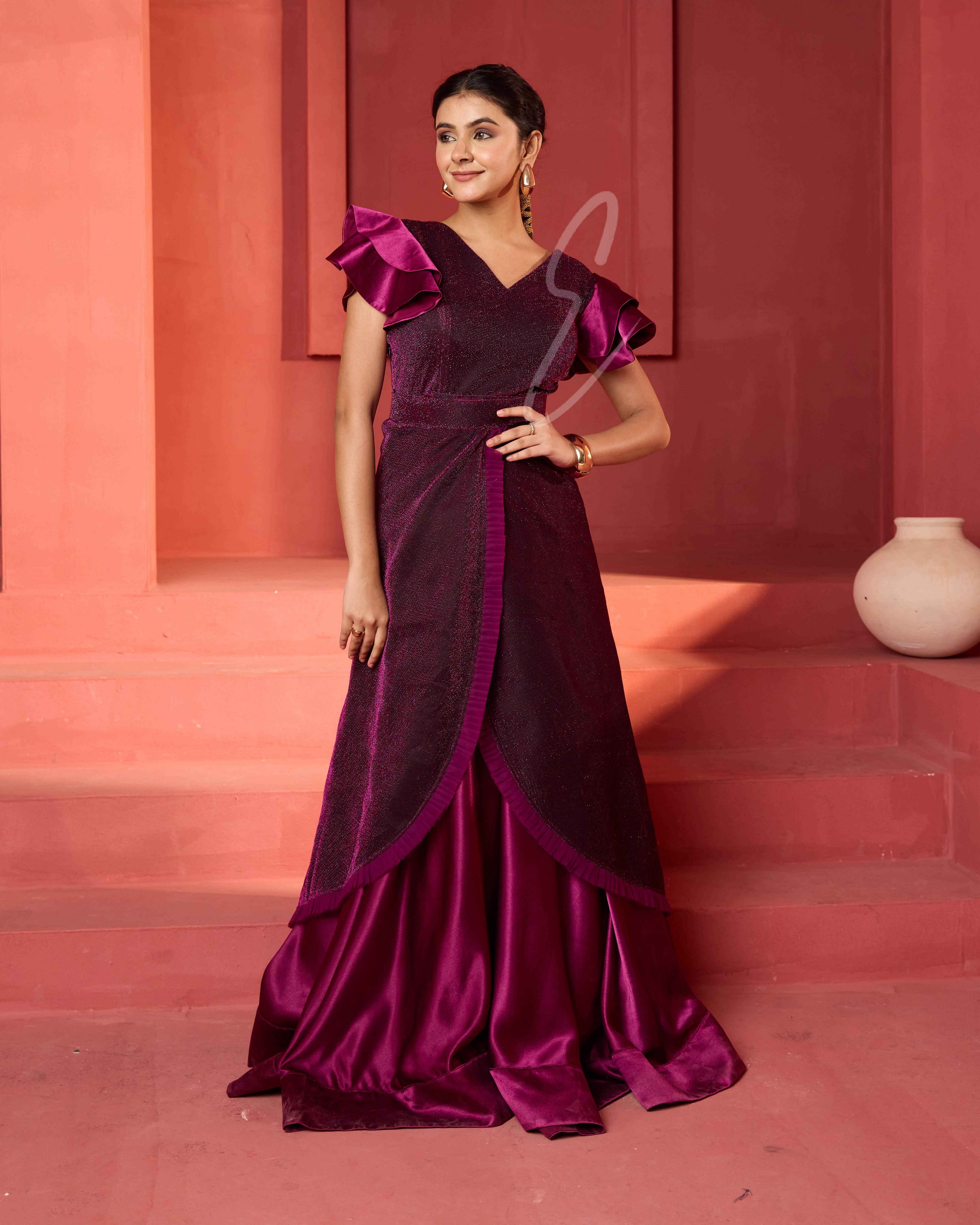 A wine-hued flared gown