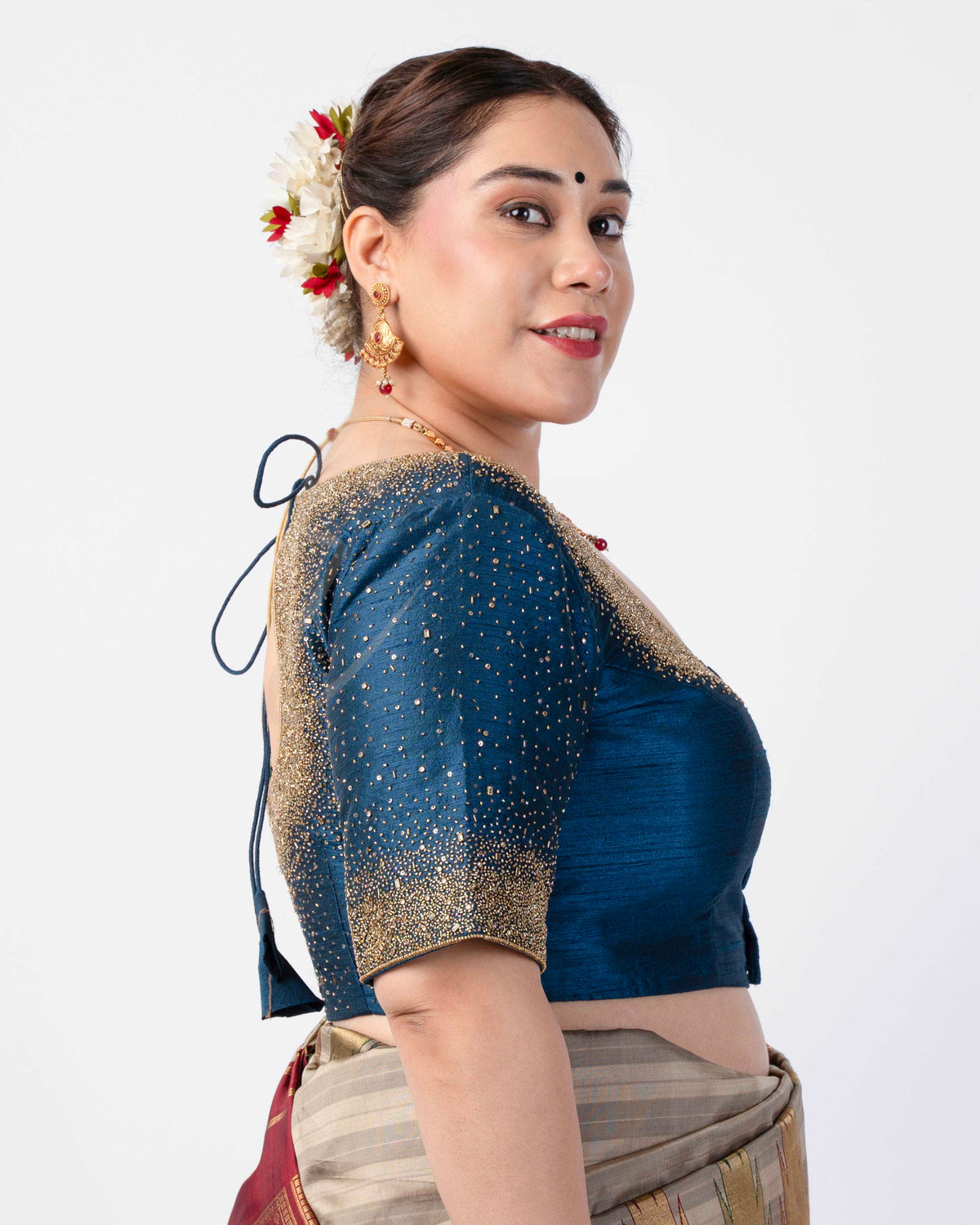 Dark Blue Raw Silk Blouse