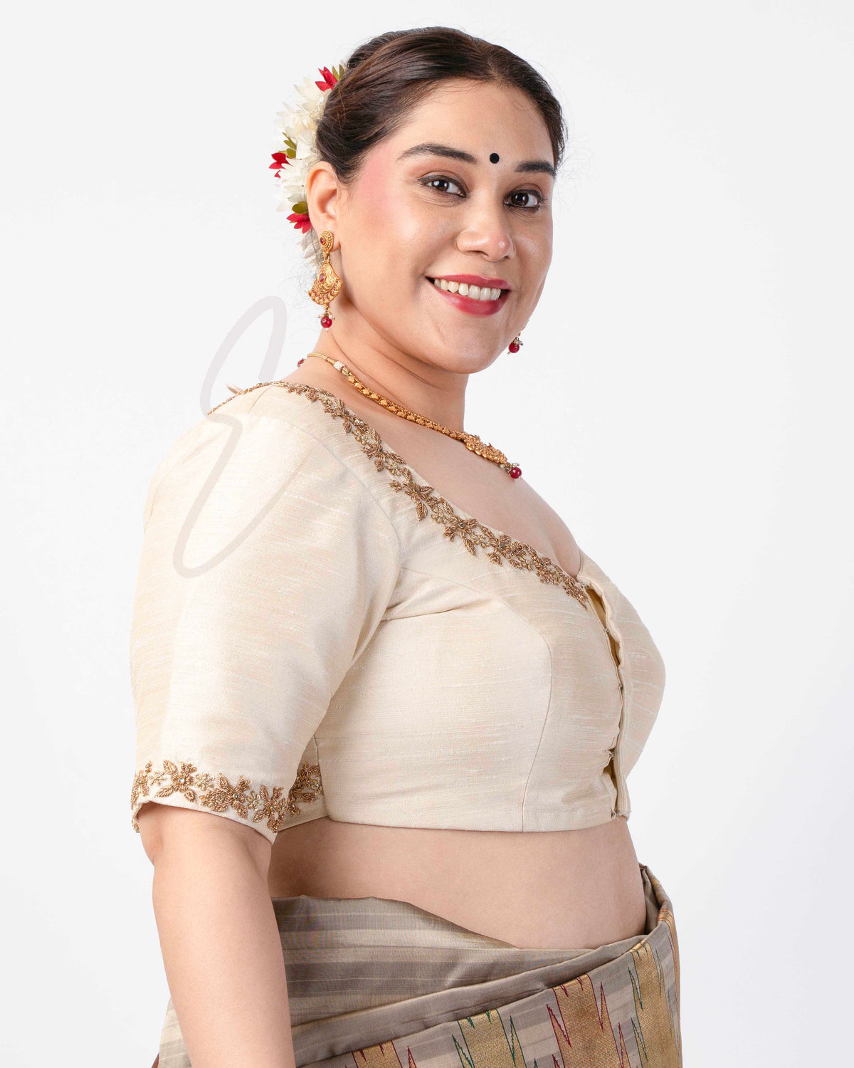 Cream Raw Silk Blouse