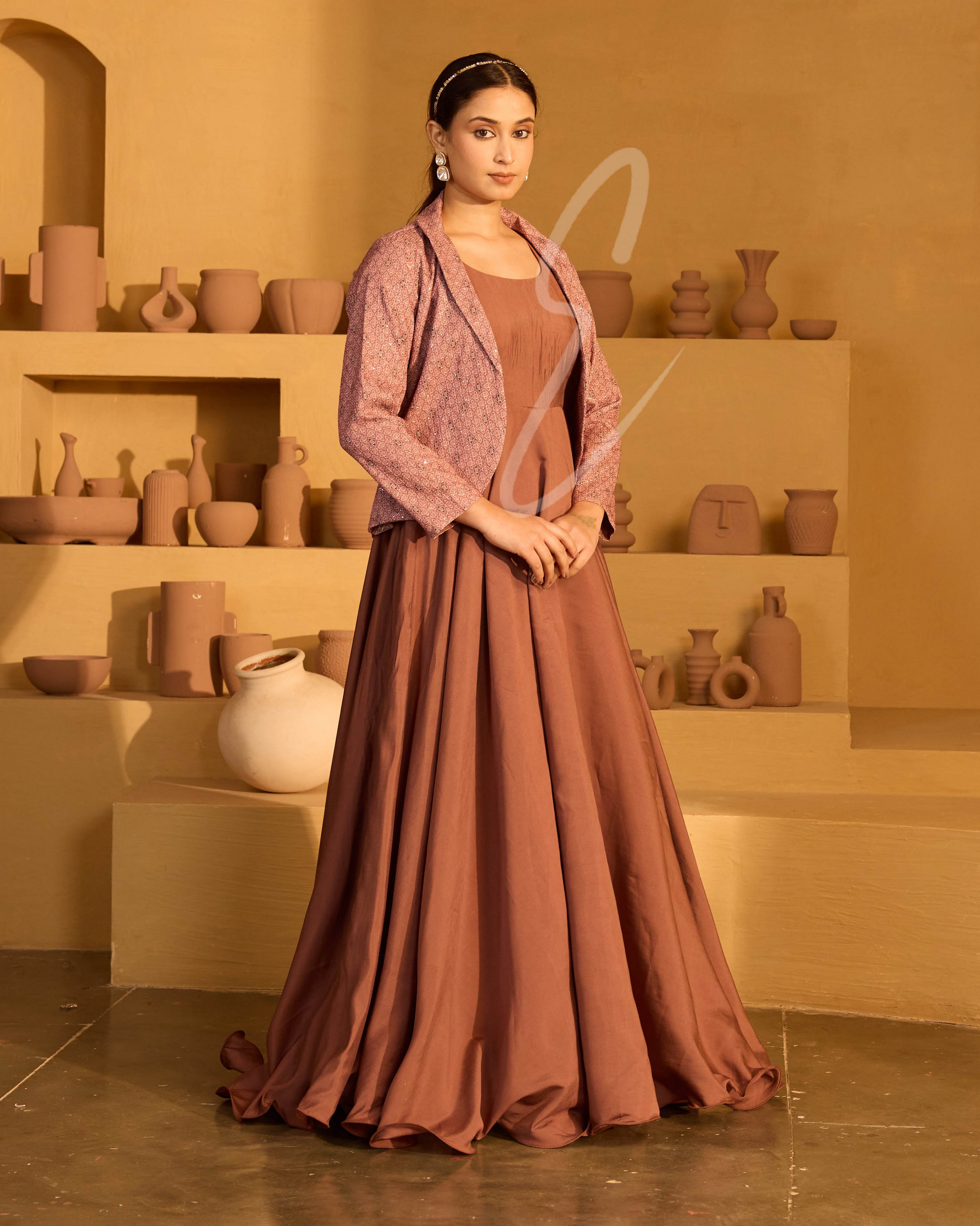 An onion pink Roma silk gown