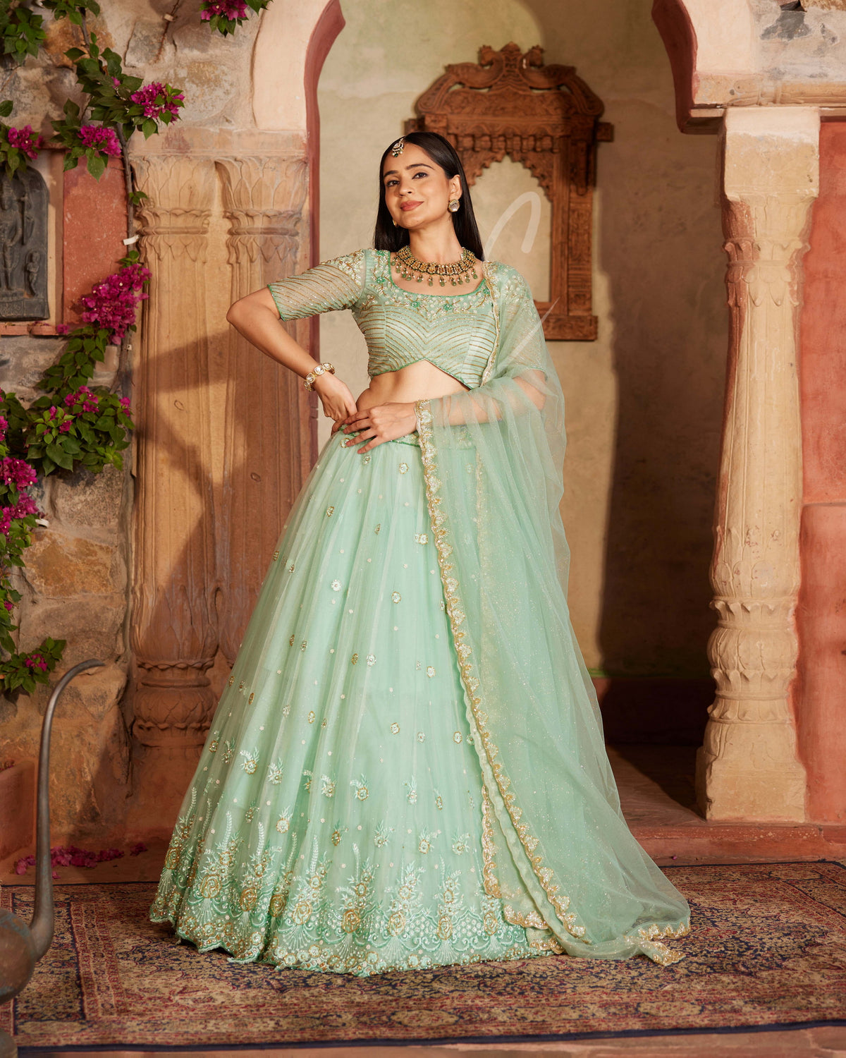 Aqua-green Lehenga
