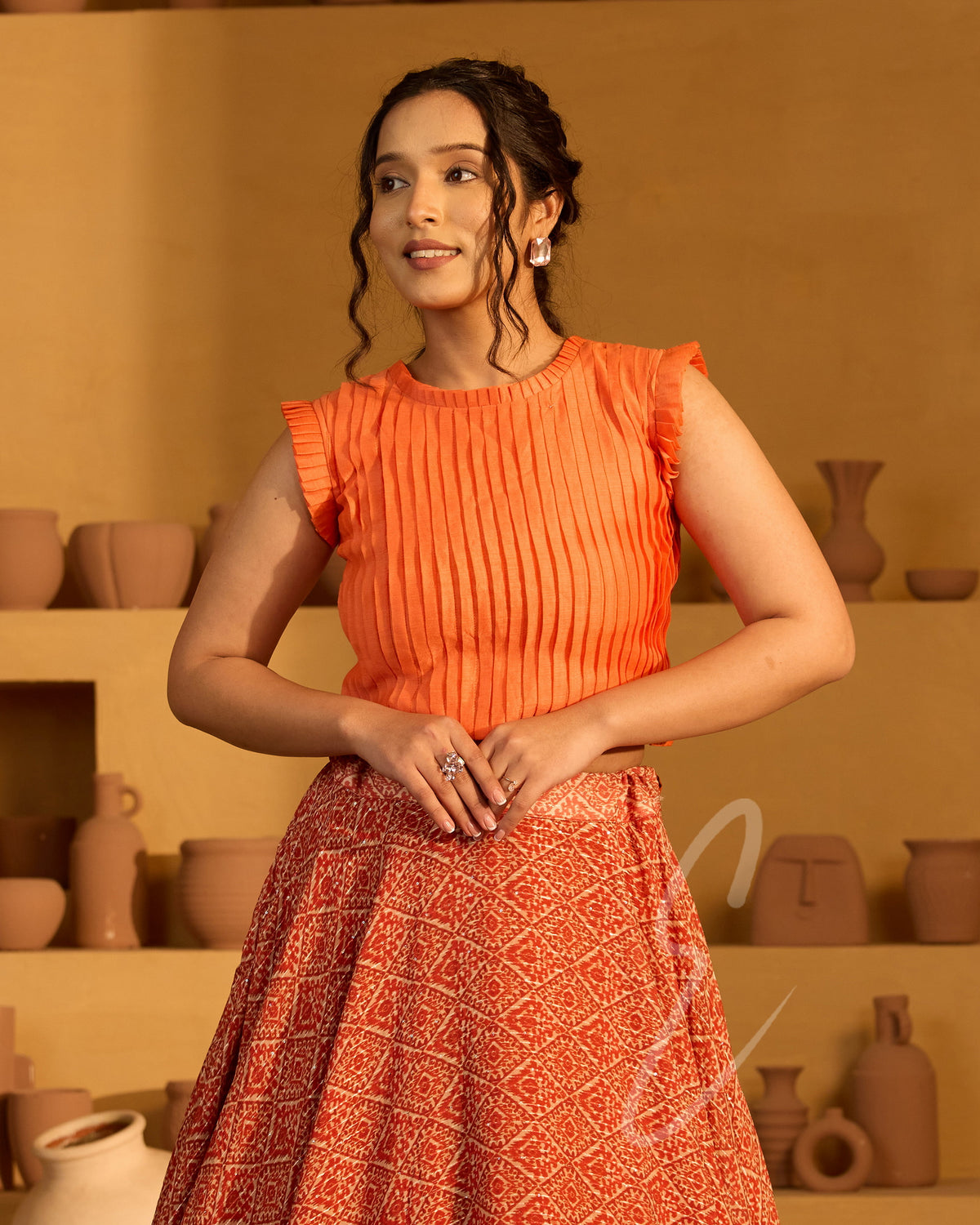 Orange Flared Circle Skirt