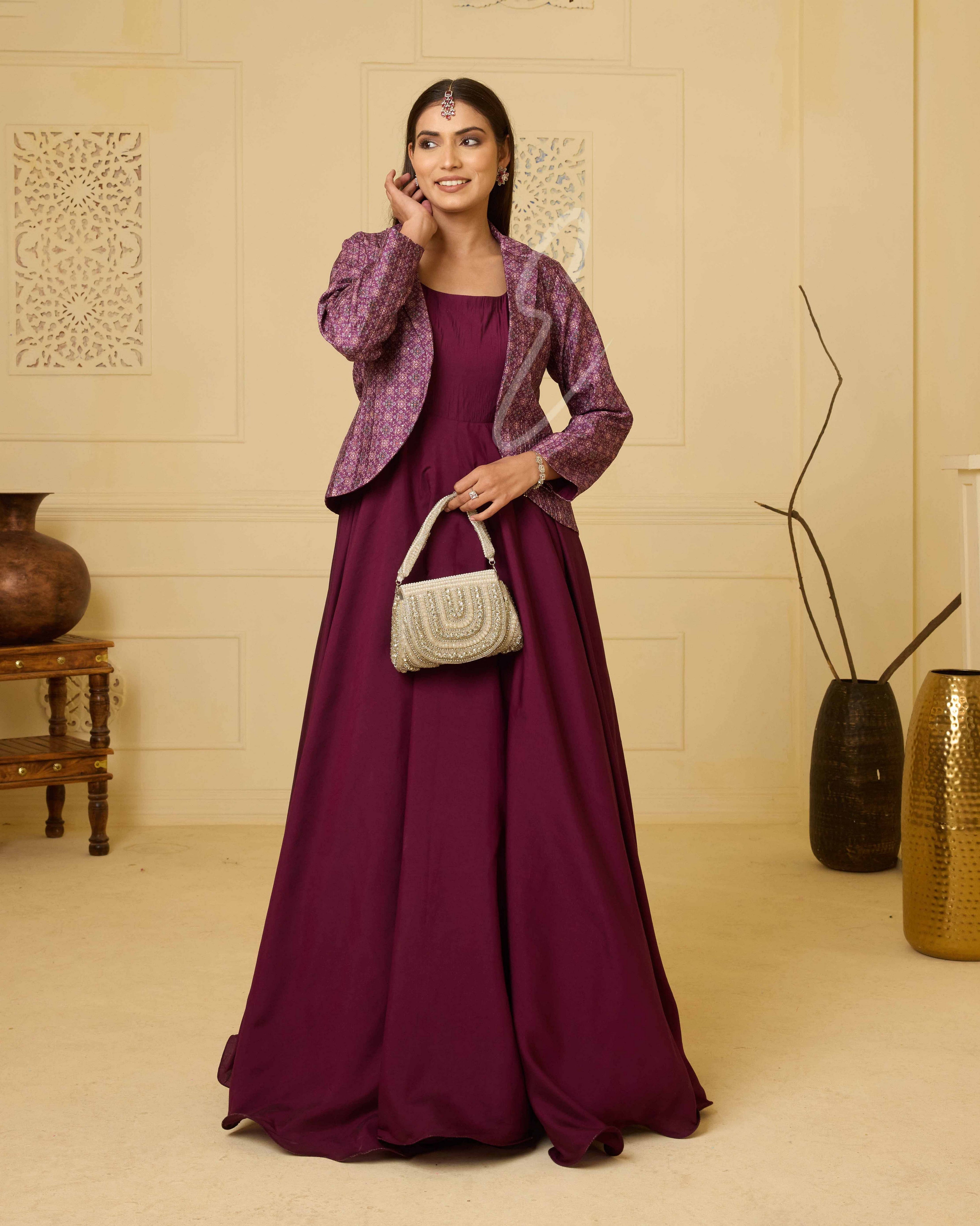 A rich wine-hued flared gown