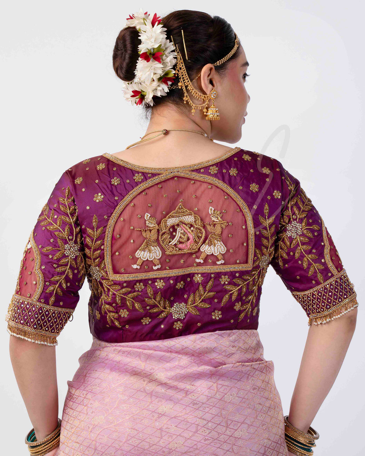 Deep Purple Silk Cotton with Net Blouse