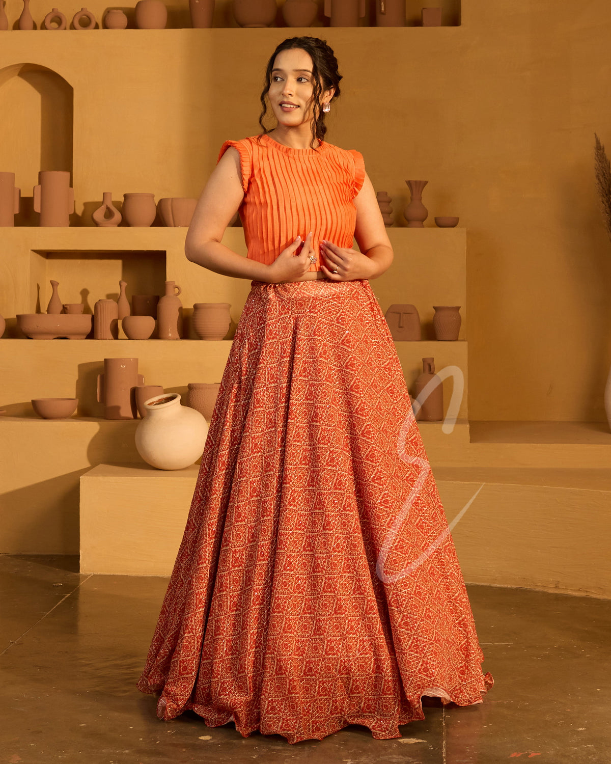 Orange Flared Circle Skirt