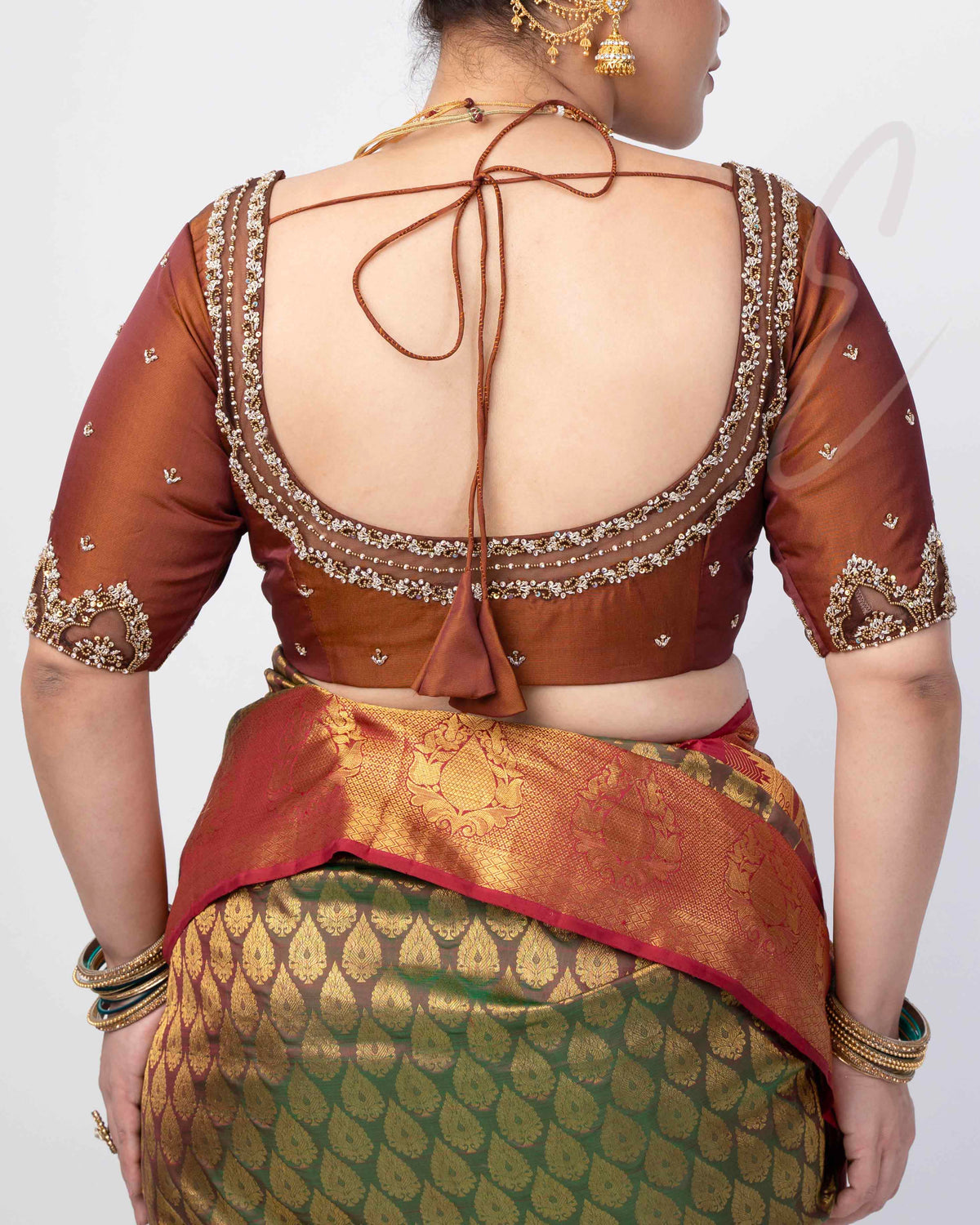A brown silk cotton with net blouse
