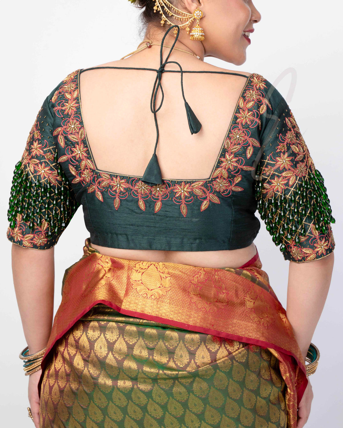 Dark Green Raw Silk Blouse