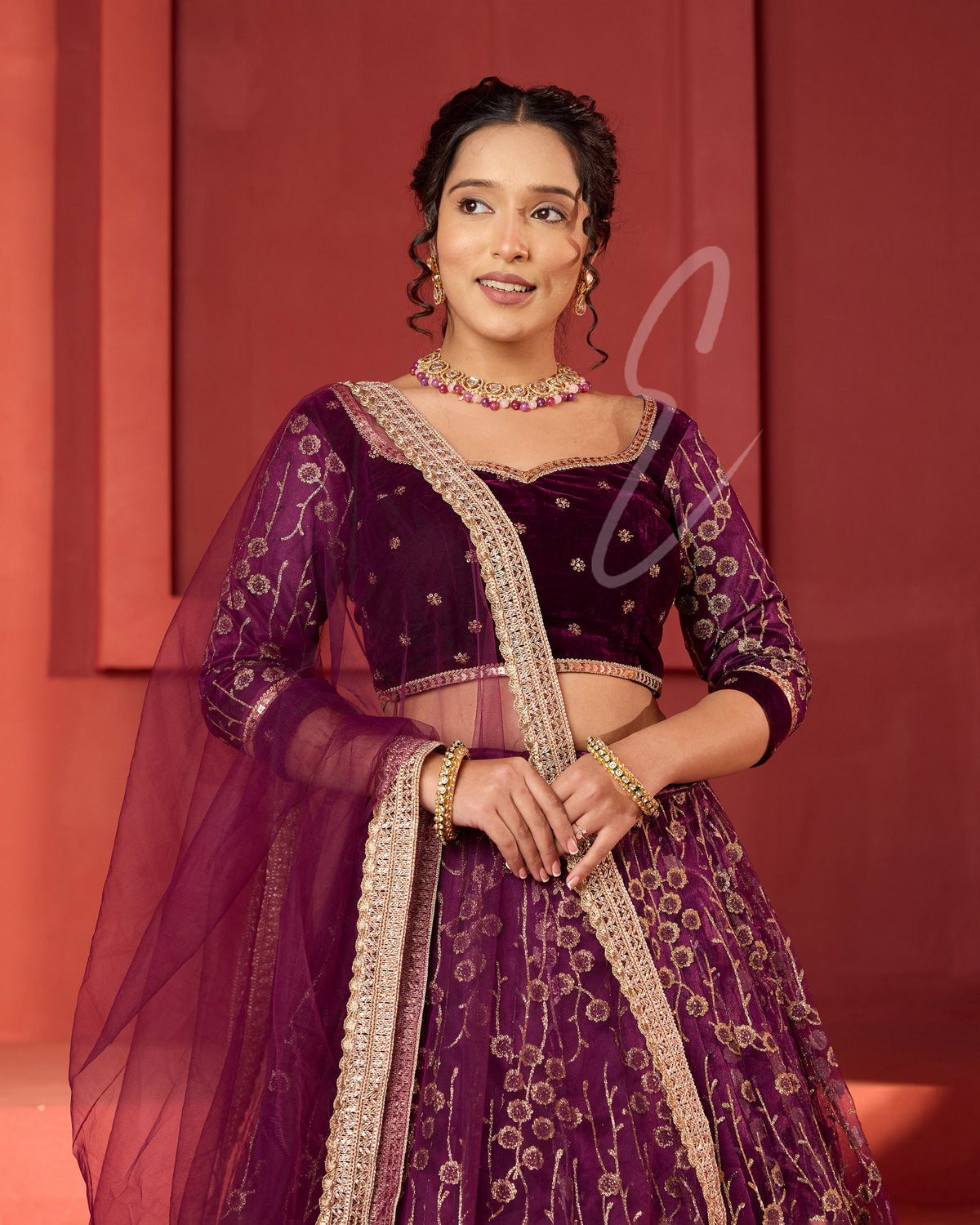 Wine-coloured Lehanga