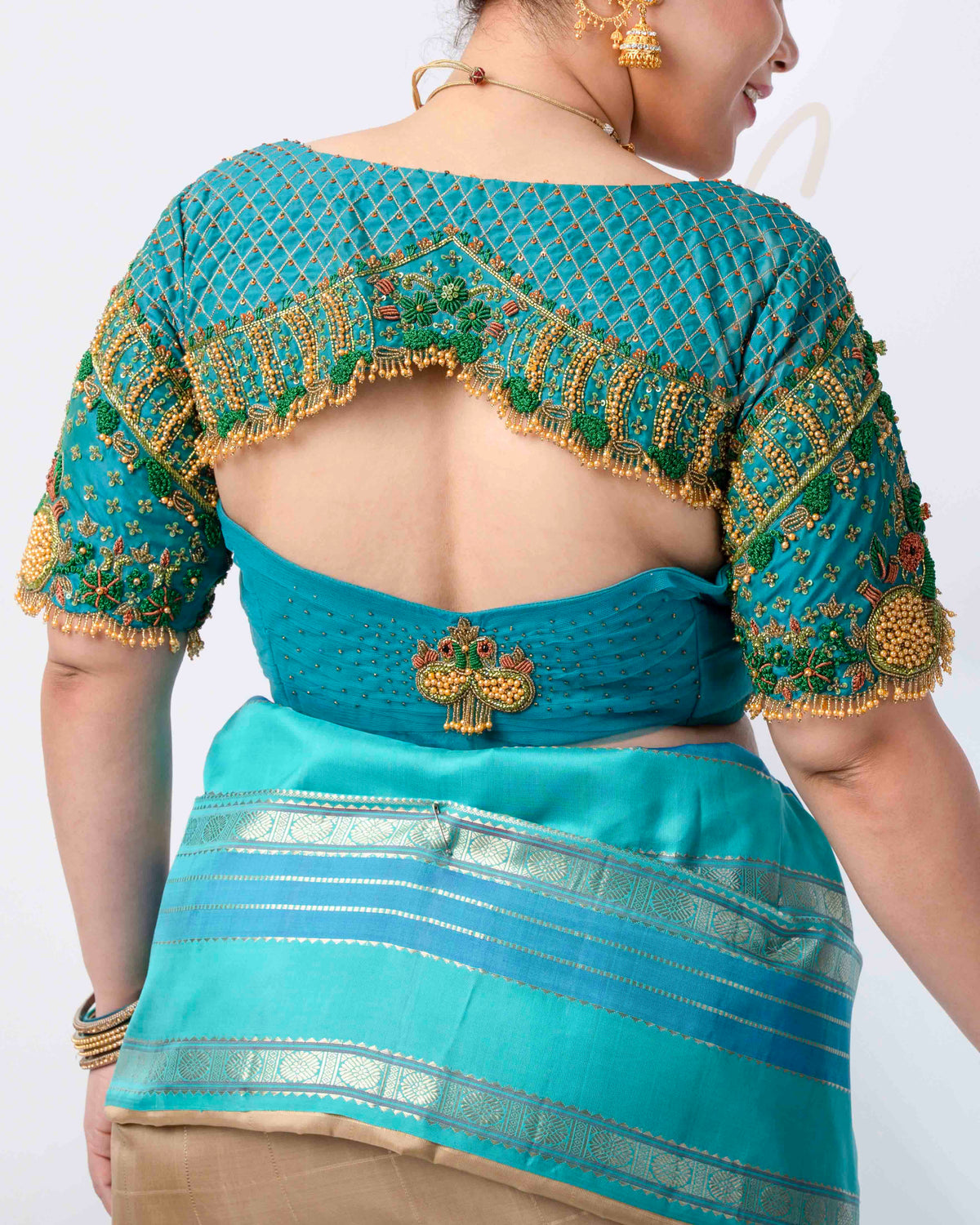 Rama Blue Silk Cotton with Net Blouse
