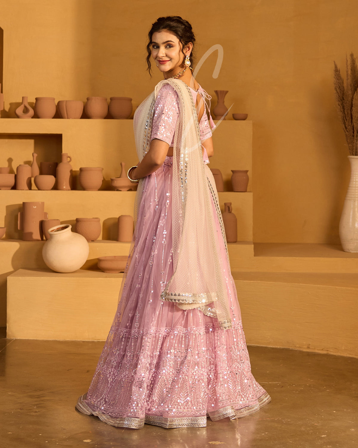 Lavender lehenga elegant look