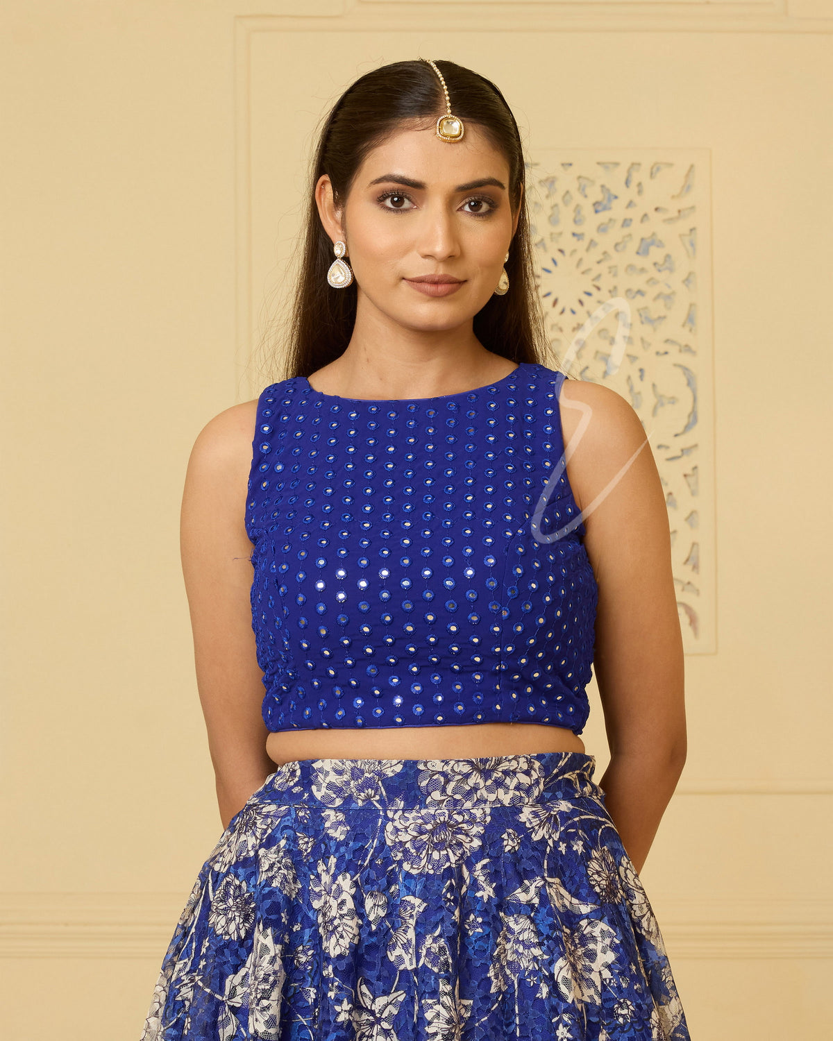 Stunning Blue Ensemble Premium net Flared Skirt