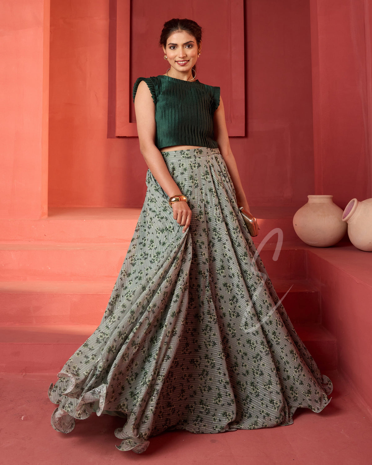 Sea Green Georgette Skirt