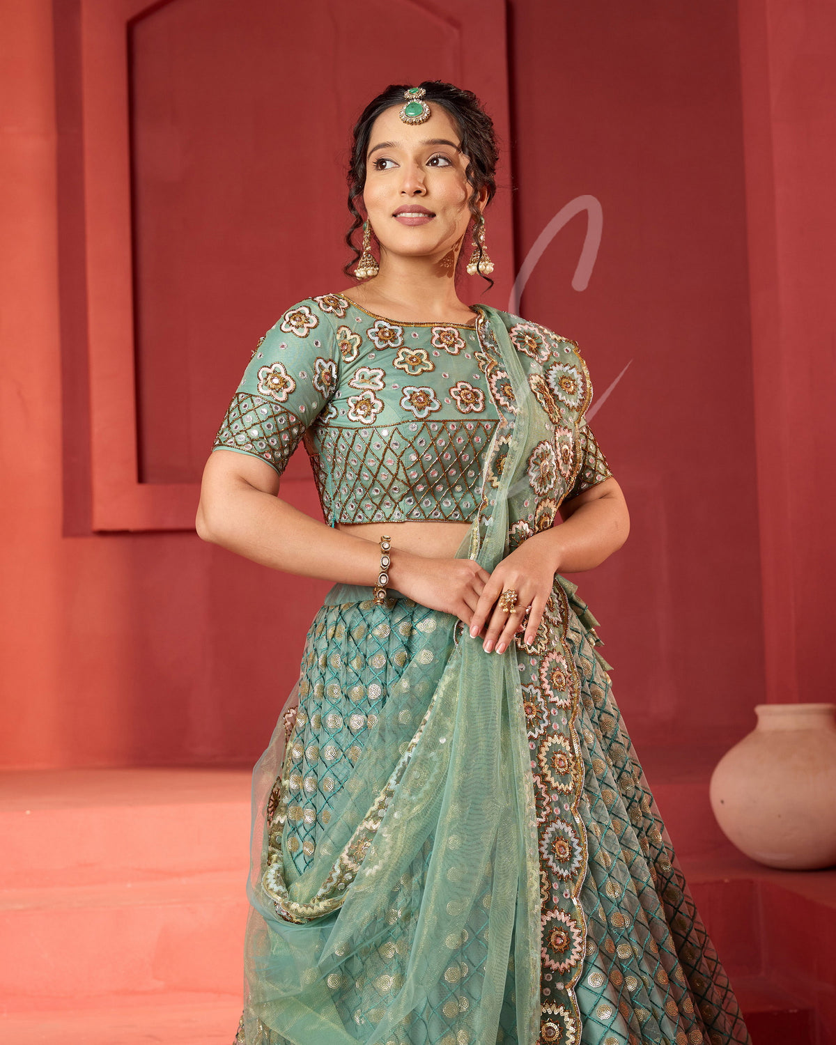 Teal Green Lehanga