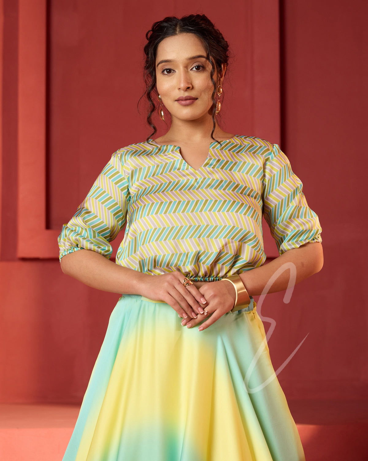 Striking Yellow and Teal Skirt