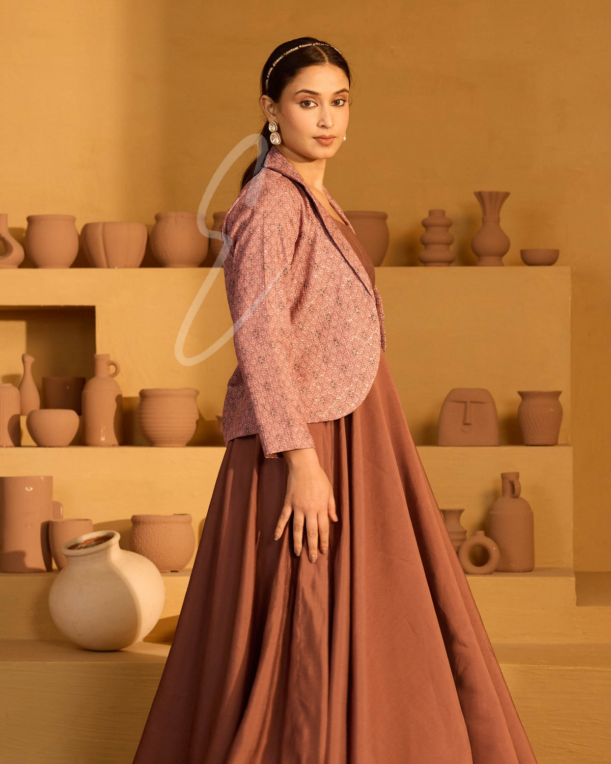 An onion pink Roma silk gown