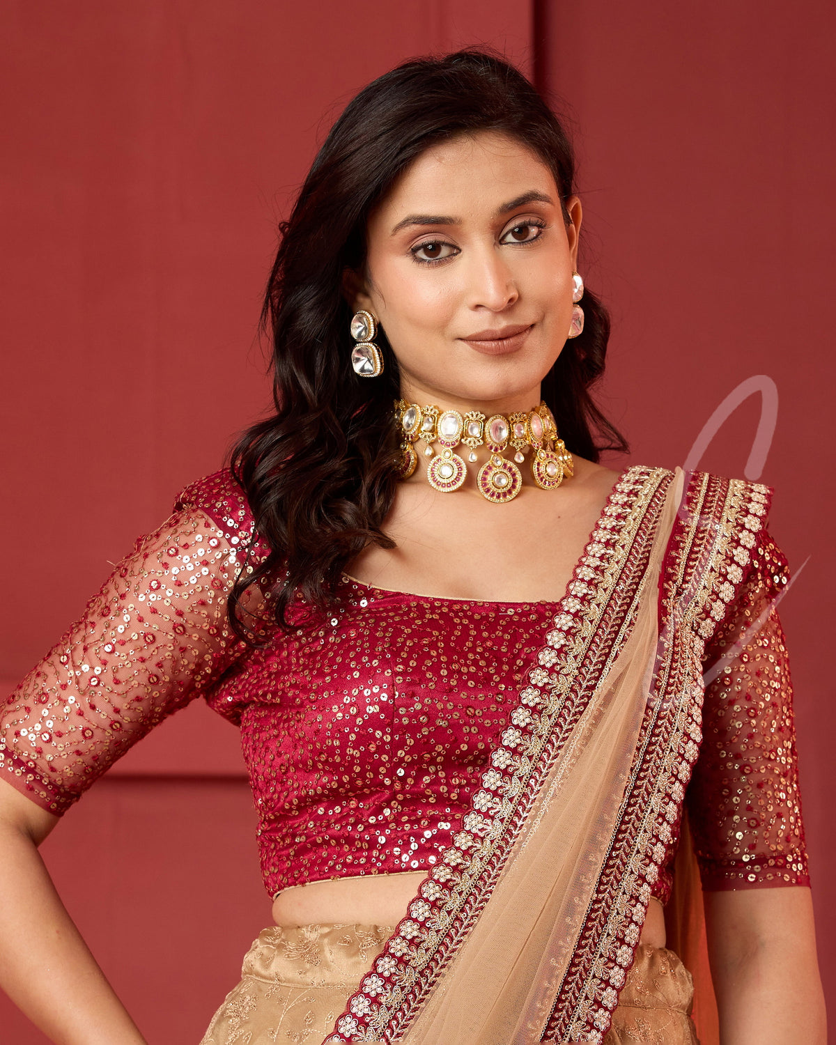 Beige and Maroon Hues Lehanga