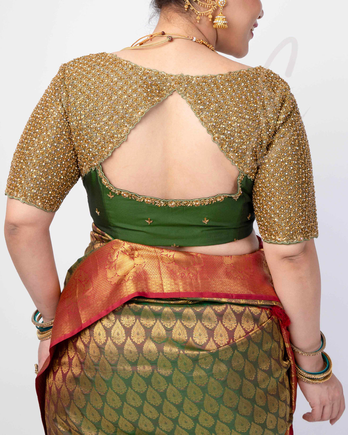 Green Silk Cotton and Tissue Blend Blouse