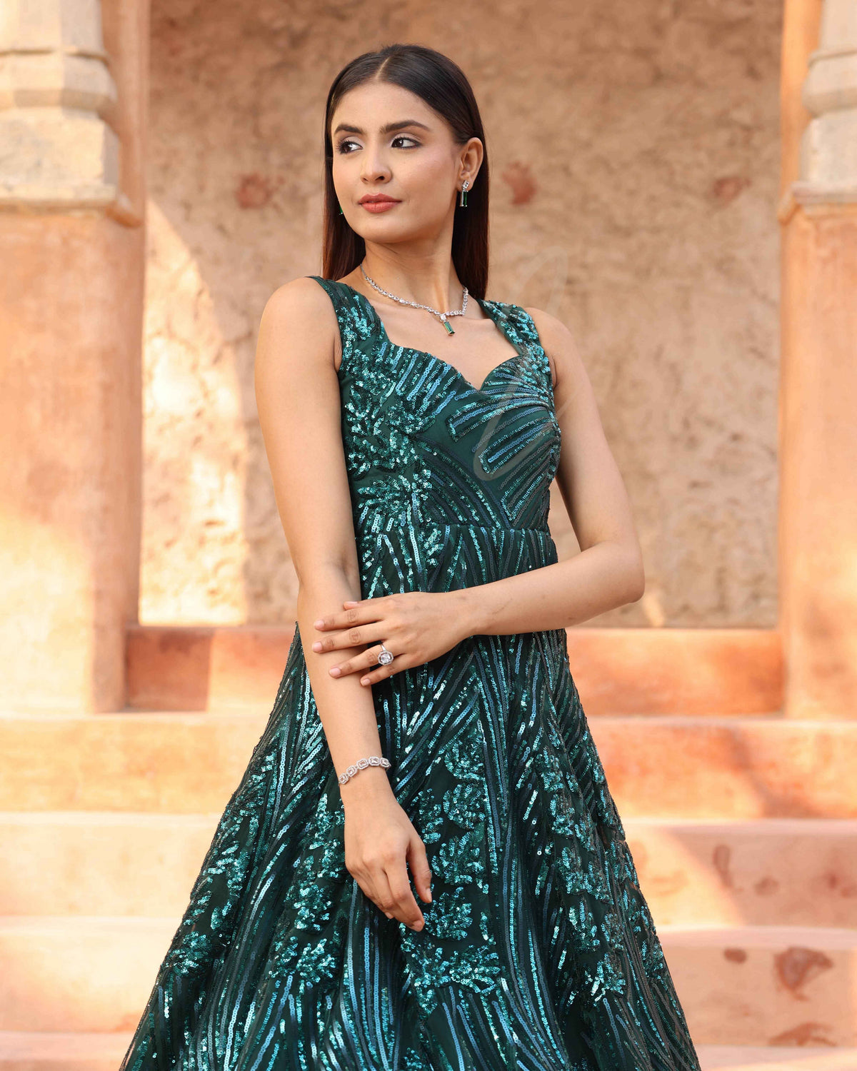 Rama Green Flared Gown