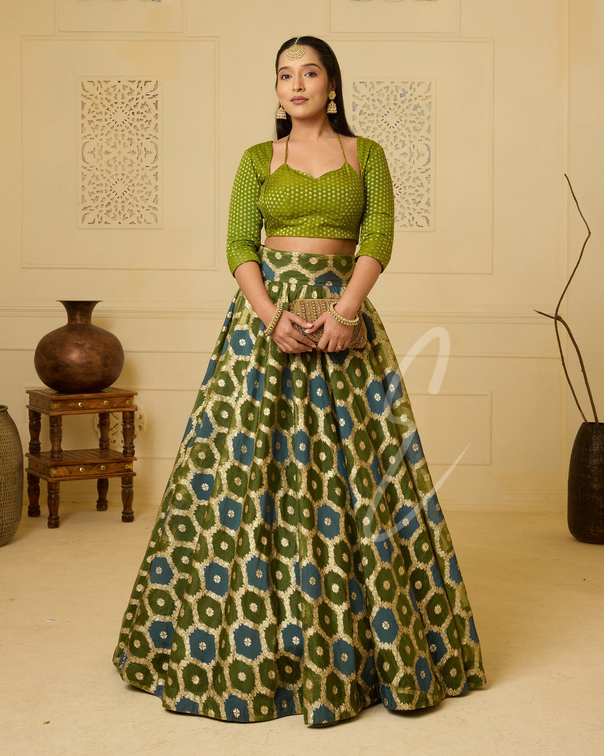 A stunning moss green and peacock blue