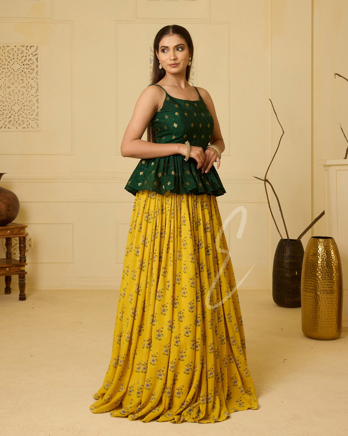 Deep green and bright yellow skirt