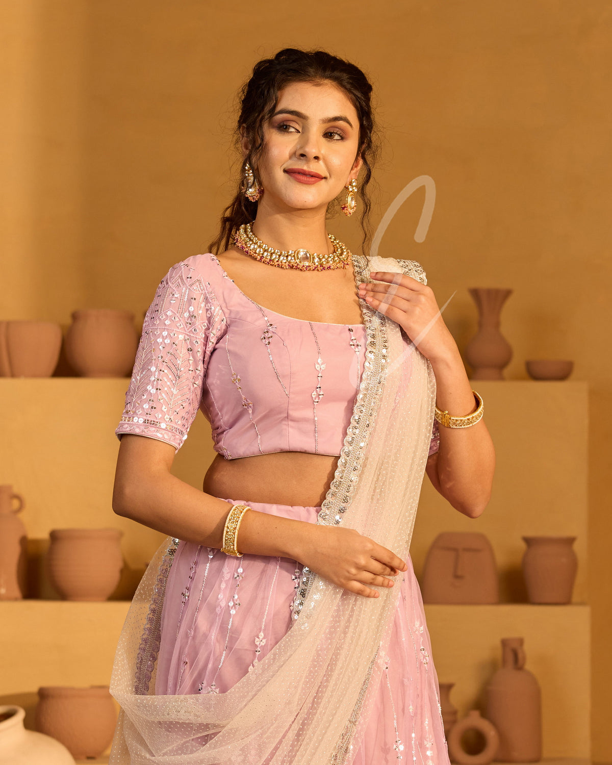 Lavender lehenga elegant look