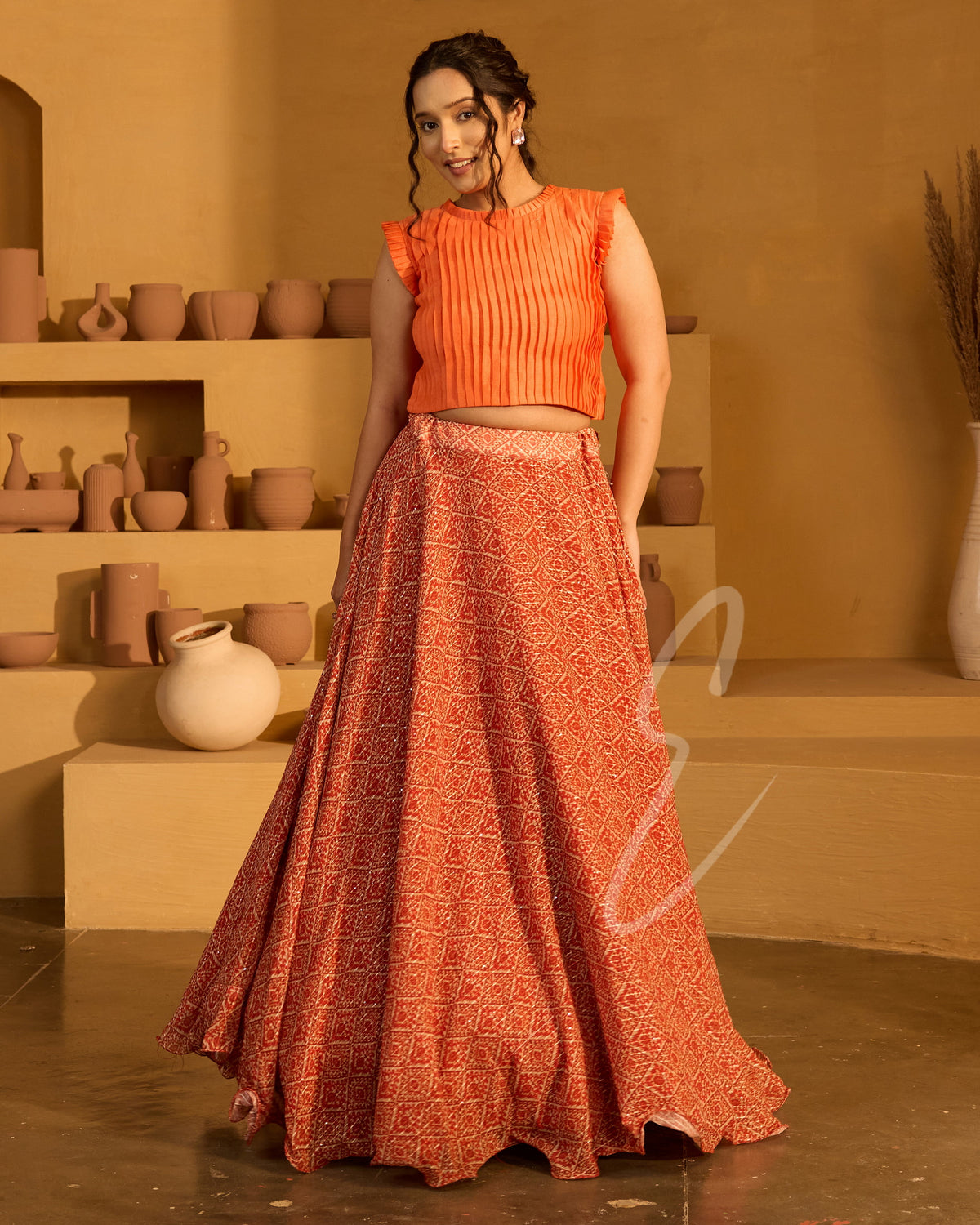 Orange Flared Circle Skirt