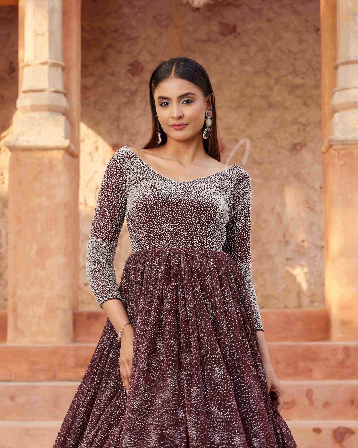Maroon Flared Gown