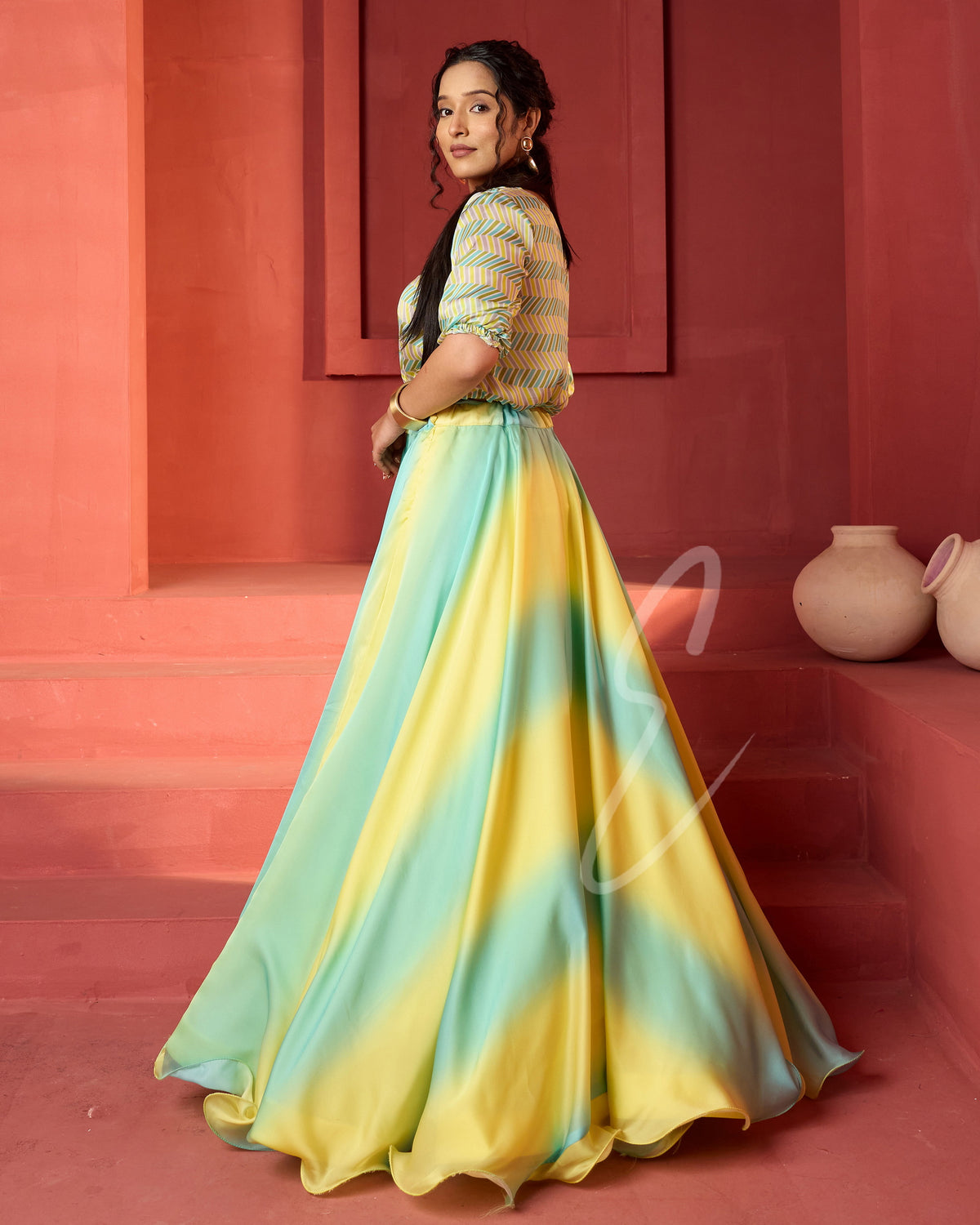 Striking Yellow and Teal Skirt
