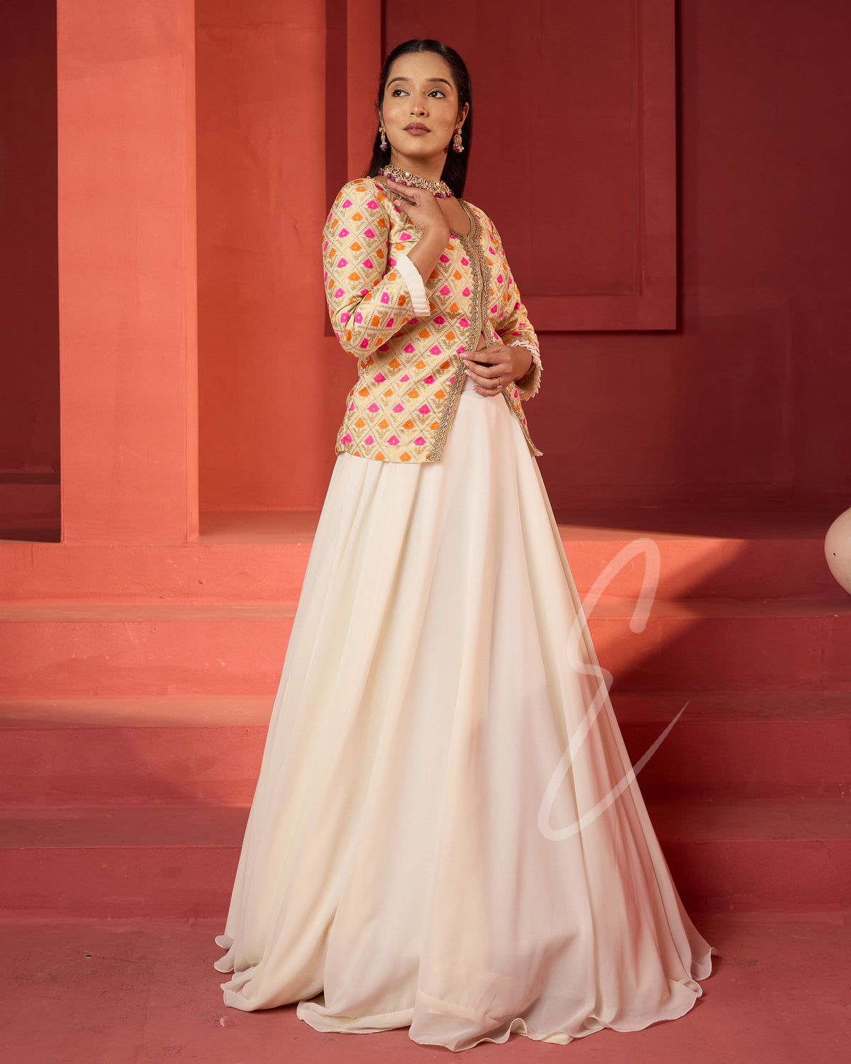 A flowing cream premium georgette skirt
