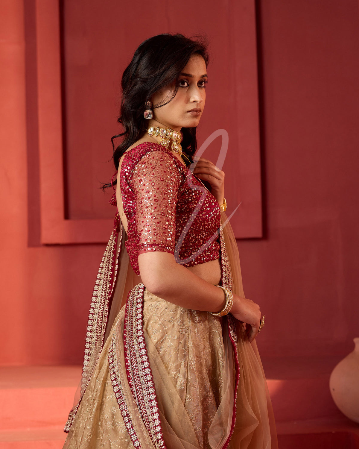 Beige and Maroon Hues Lehanga