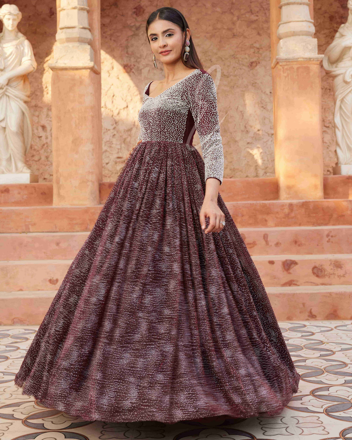 Maroon Flared Gown