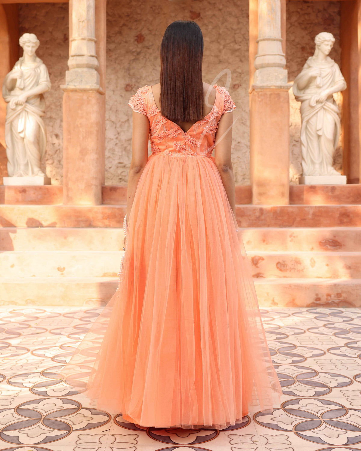 Coral Orange Flared Gown