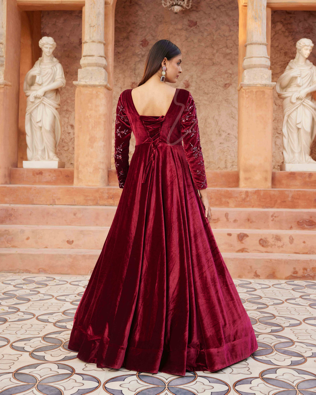 Maroon Flared Gown Crafted From Luxurious Premium Velvet