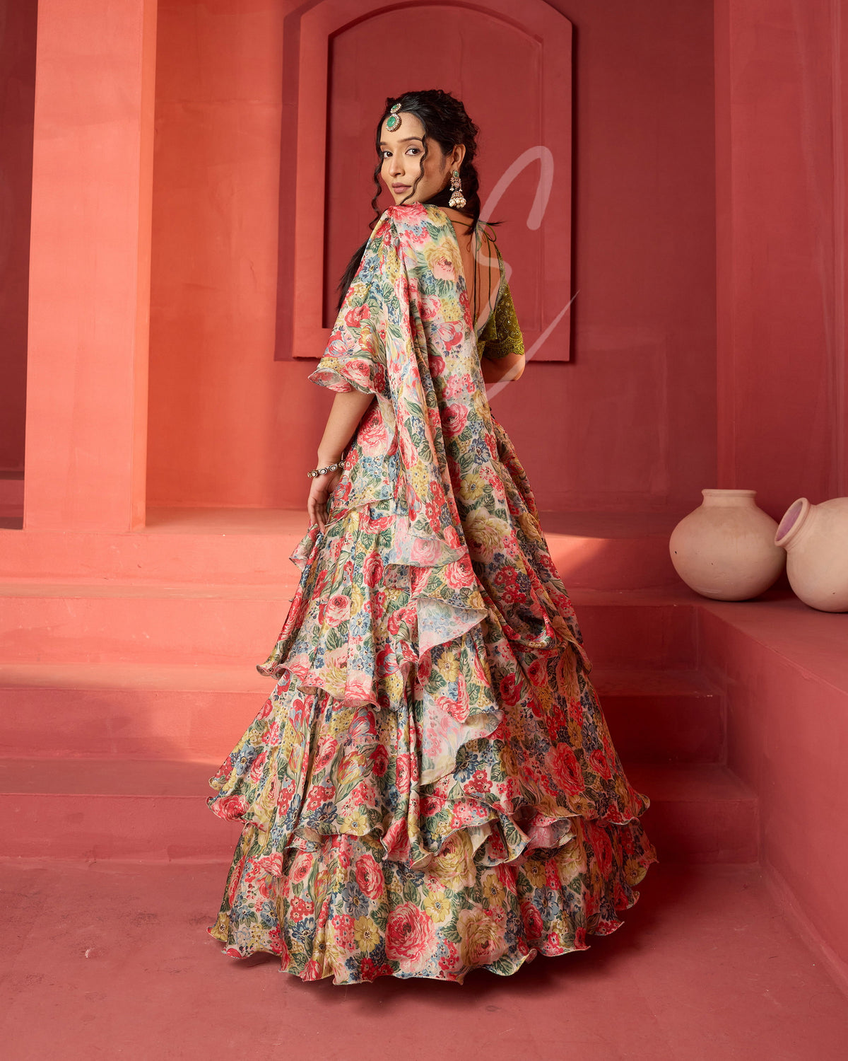 Off-white and Peach Lehanga