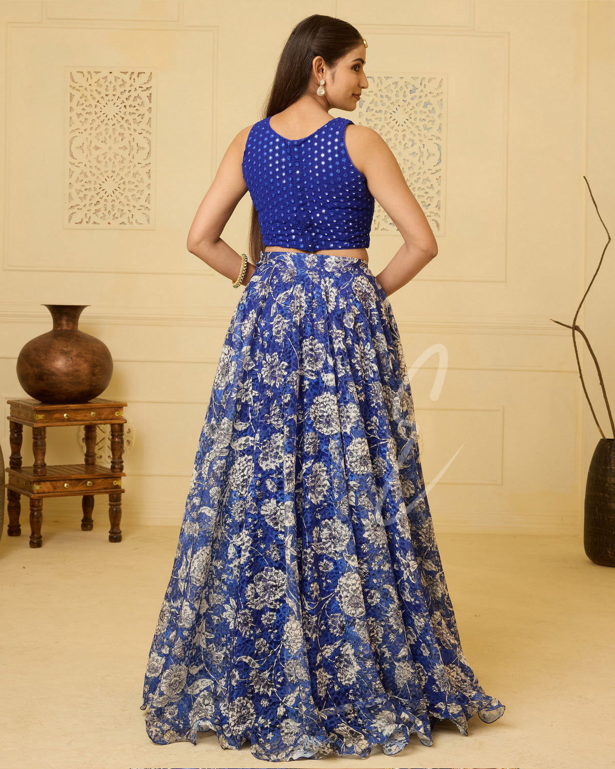 Stunning Blue Ensemble Premium net Flared Skirt