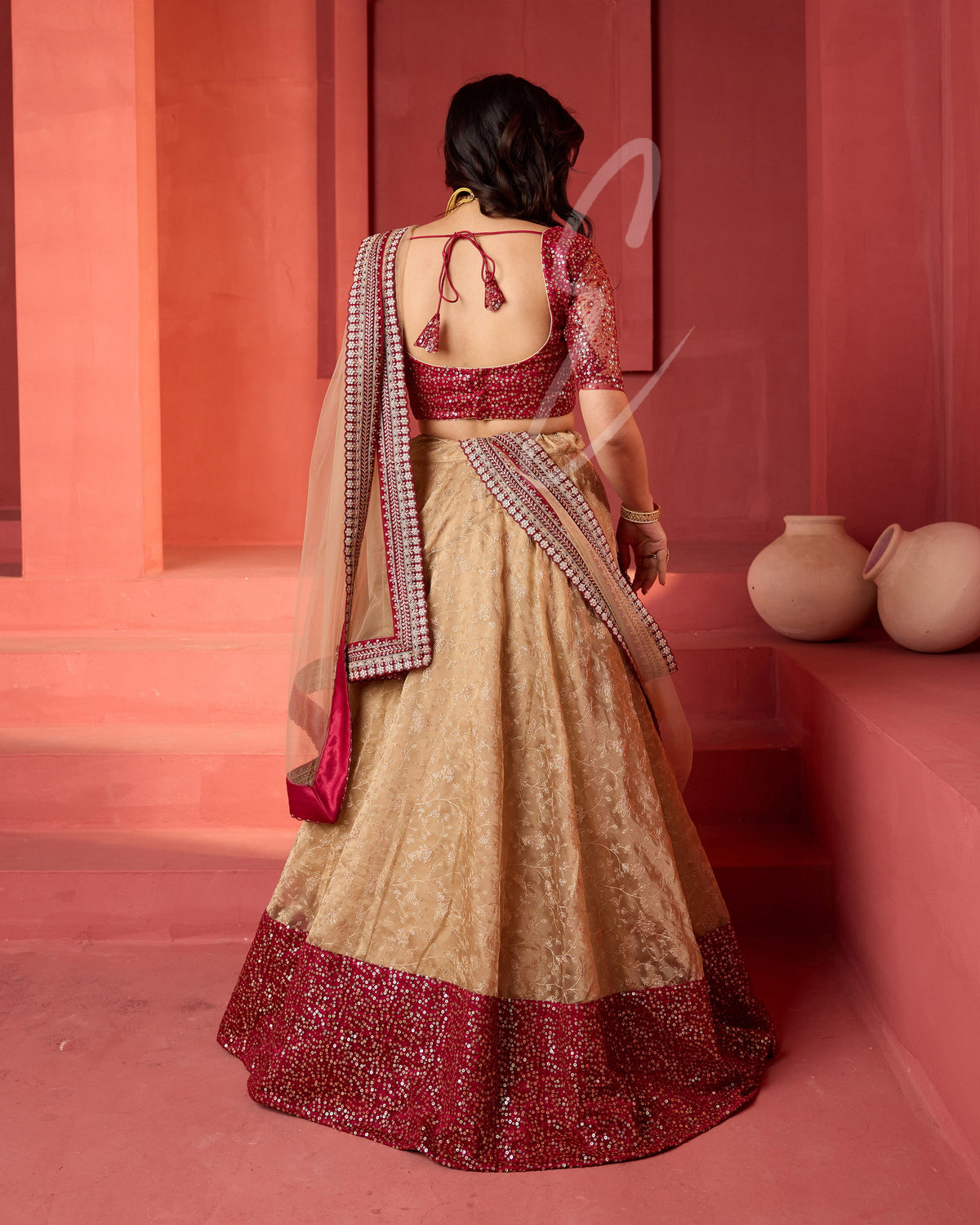 Beige and Maroon Hues Lehanga