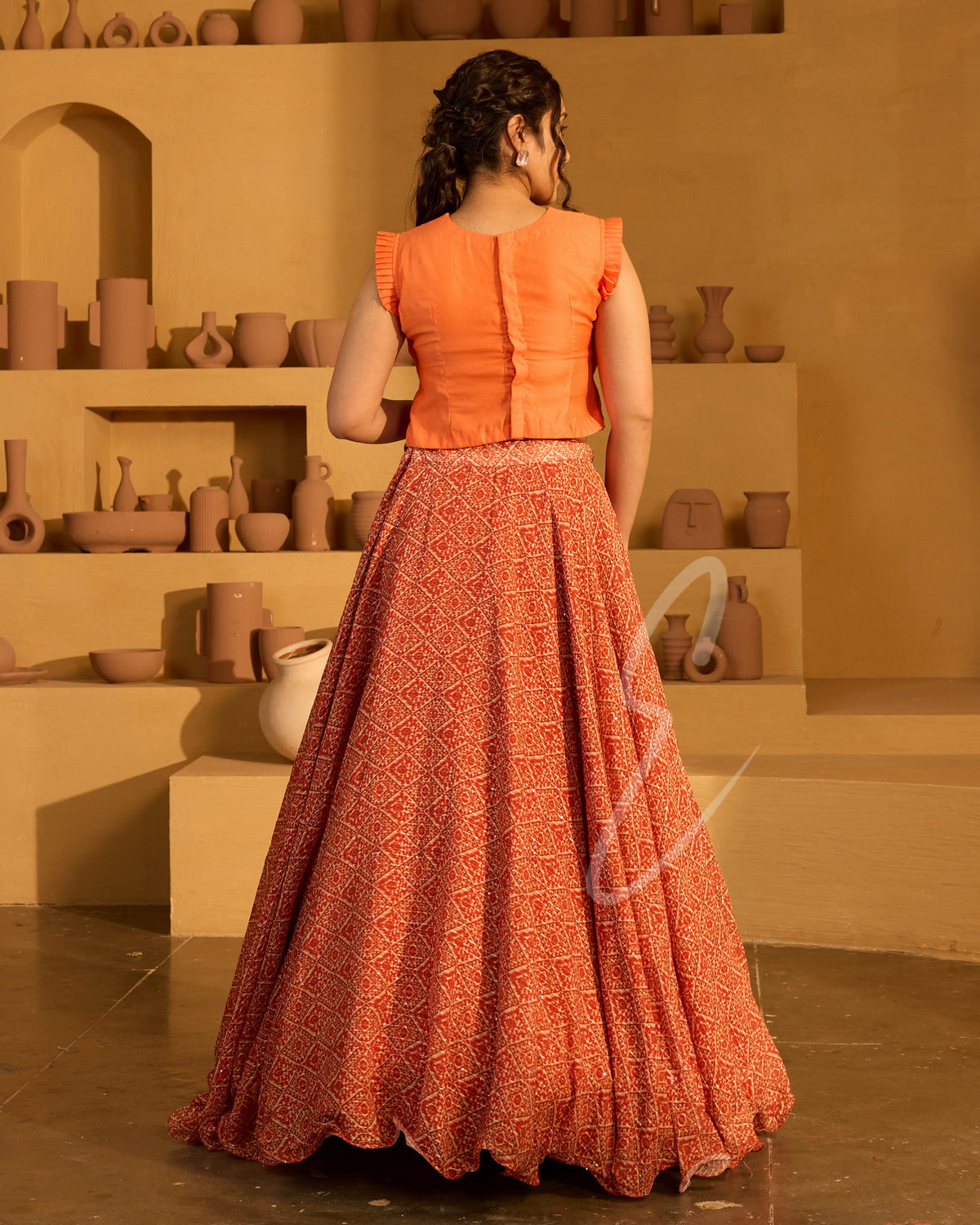 Orange Flared Circle Skirt