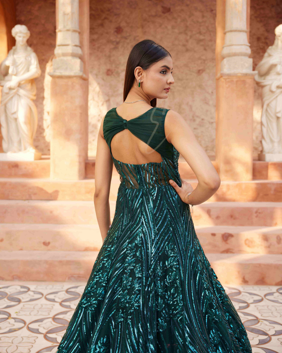 Rama Green Flared Gown