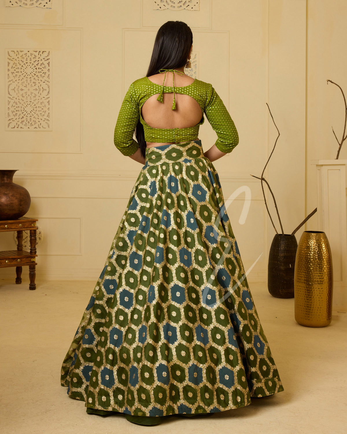 A stunning moss green and peacock blue