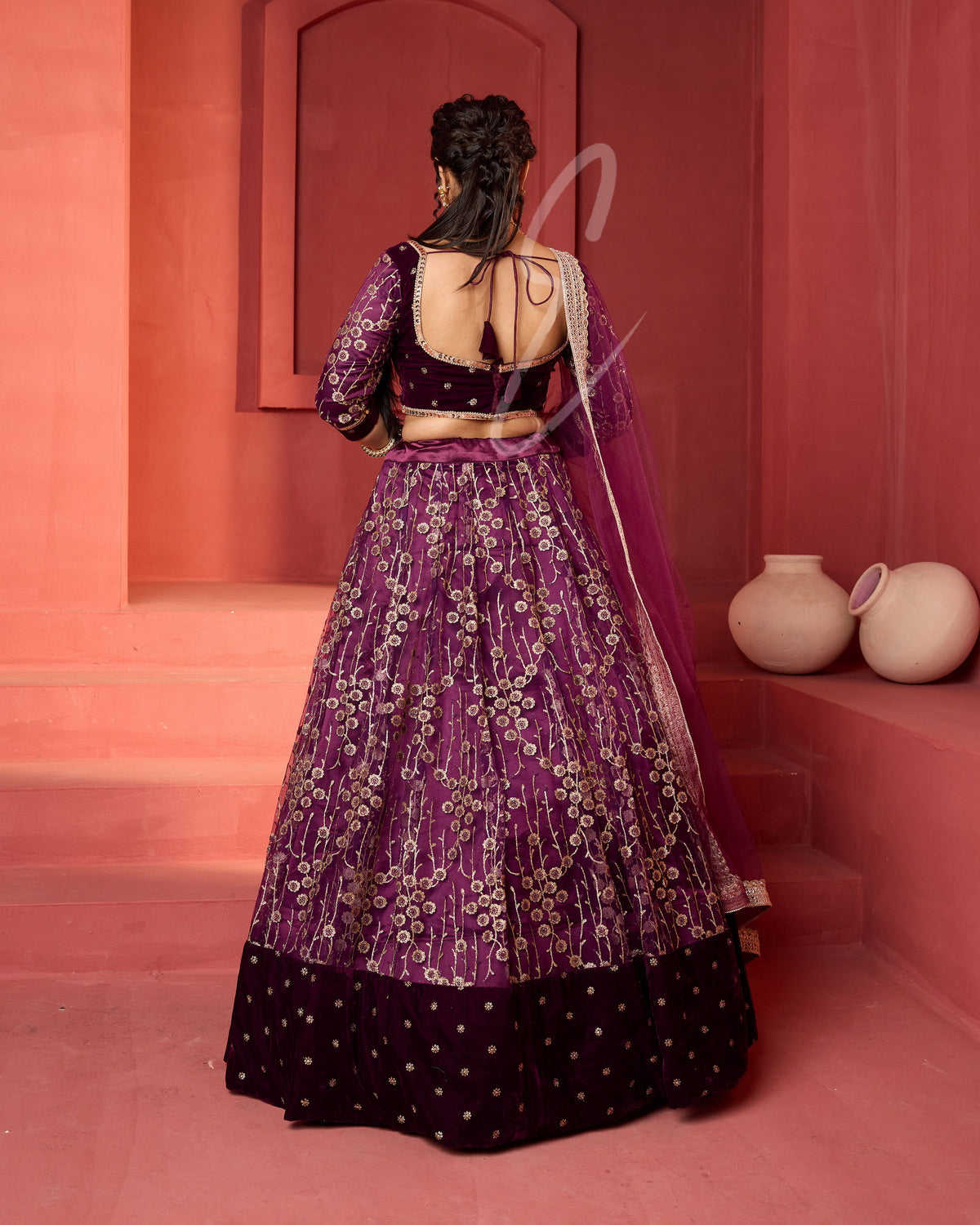 Wine-coloured Lehanga
