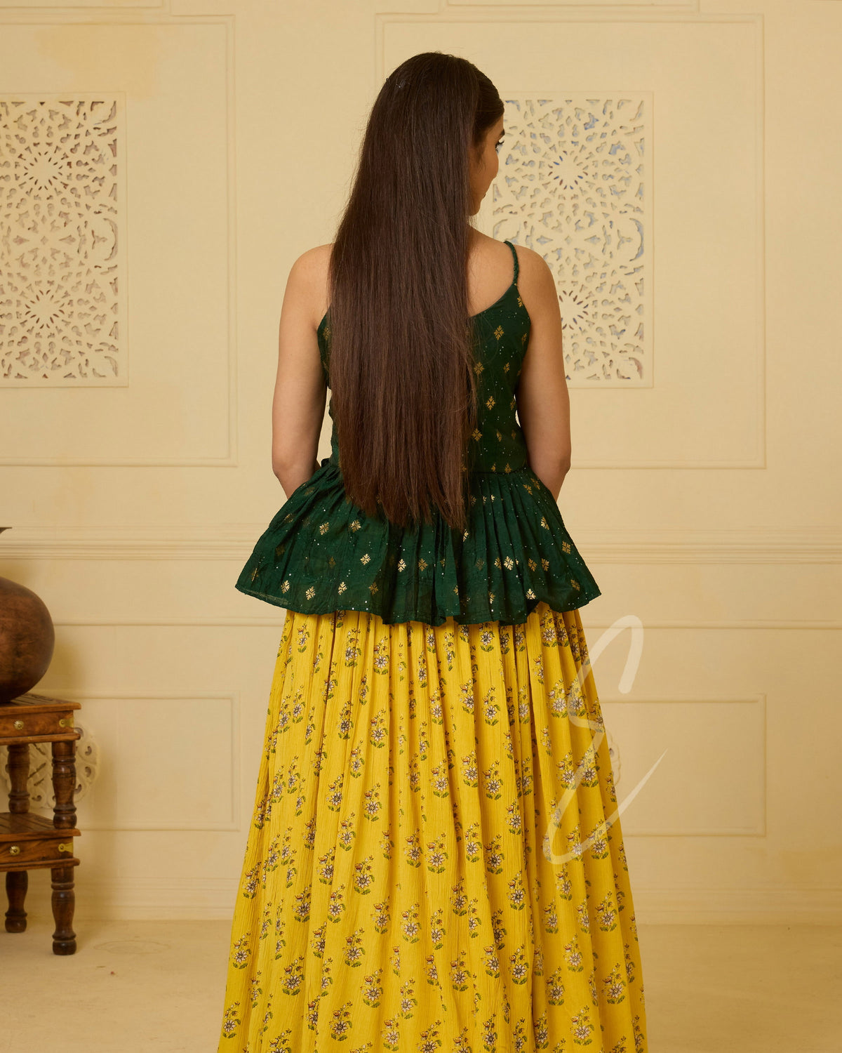 Deep green and bright yellow skirt