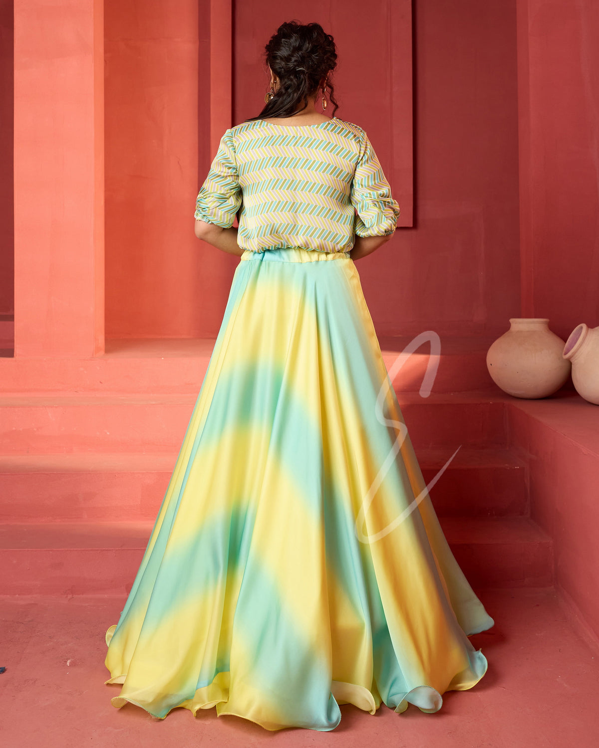 Striking Yellow and Teal Skirt