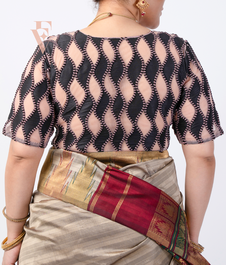 Black Raw Silk with Net Blouse