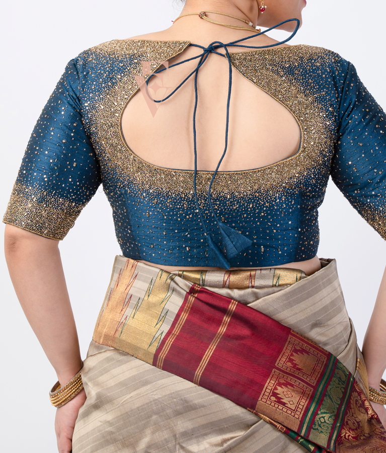 Dark Blue Raw Silk Blouse